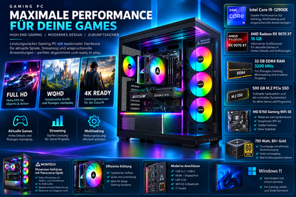 Gaming PC Intel i9-12900K | Radeon RX 9070 XT 16GB | 32GB RAM | 500GB M.2 SSD