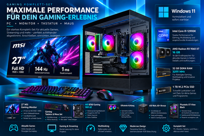 Gaming Set 27" MSI 144Hz | Intel i9-12900K | RX 9060 XT 16GB | 32GB RAM | 1TB SSD