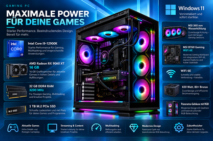 Gaming PC Inteli9-12900K | Radeon RX 9060 XT 16GB | 32GB RAM | 1TB M.2 SSD