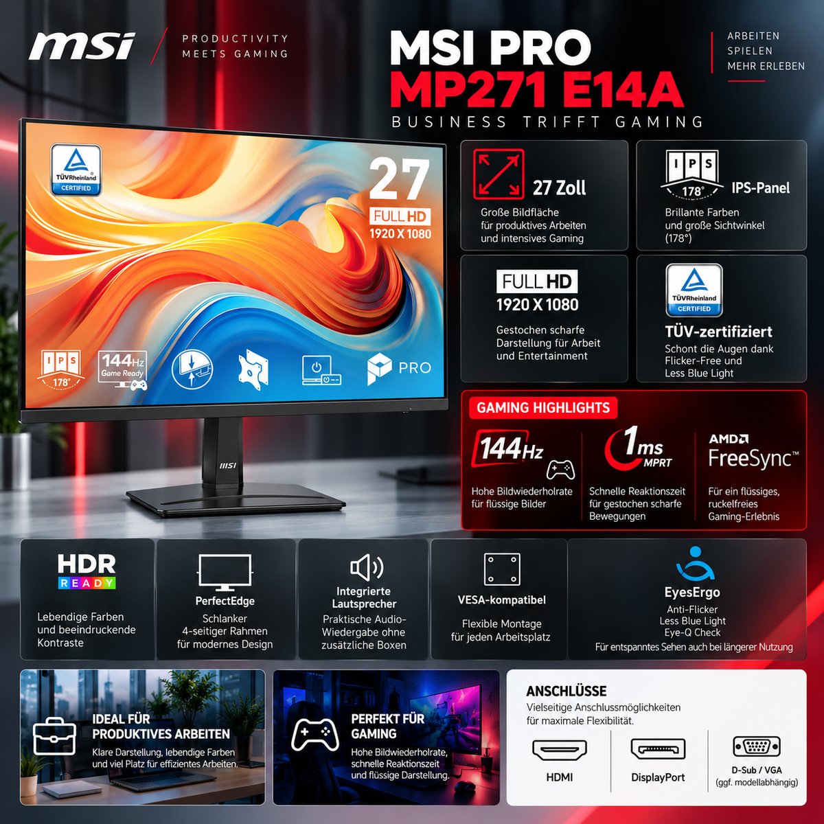 Gaming Set 27" MSI 144Hz | Intel i9-12900K | RX 9060 XT 16GB | 32GB RAM | 1TB SSD