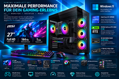 Gaming PC Set 27" MSI 144Hz | Intel i9-12900K | RTX 5060 8GB | 32GB RAM | 1TB SSD | WiFi 6E | Windows 11